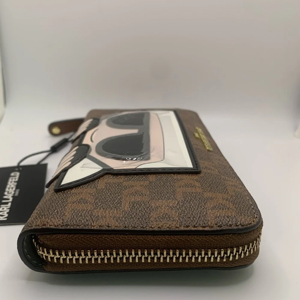 Karl Lagerfeld Paris Maybelle SLG Zip Brown Wallet - Picture 7 of 17